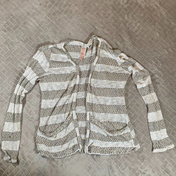 Three Hearts Sweaters - Three Hearts Womens Medium Sweater Open Front Cardigan Striped Pockets Stretch